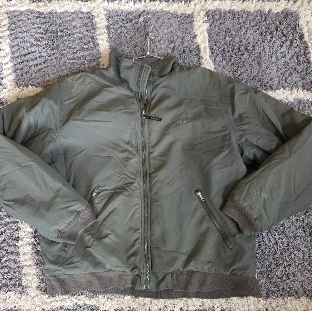 L.L.Bean‎ Men's Size XL Reg Warm-Up Olive Shell Fleece Lined Zip Bomber Jacket